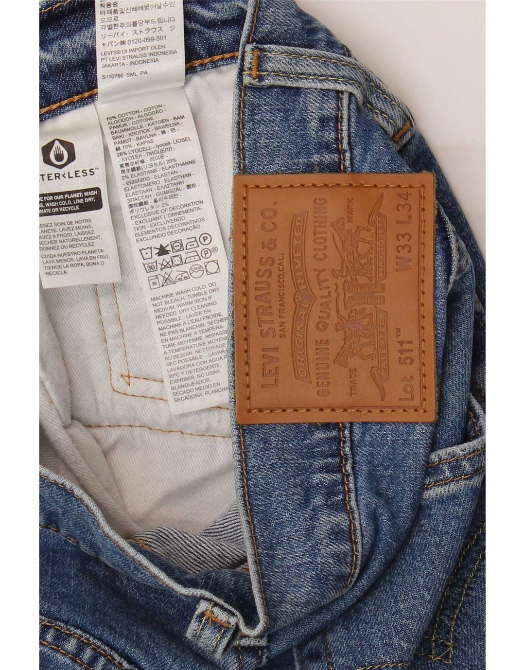 Мужские джинсы Levi's Slim 511 W33 L34 синие, хлопок
