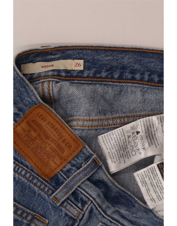 Женские джинсовые шорты Levi's на танкетке с эффектом потертости W26, маленькие синие, хлопок