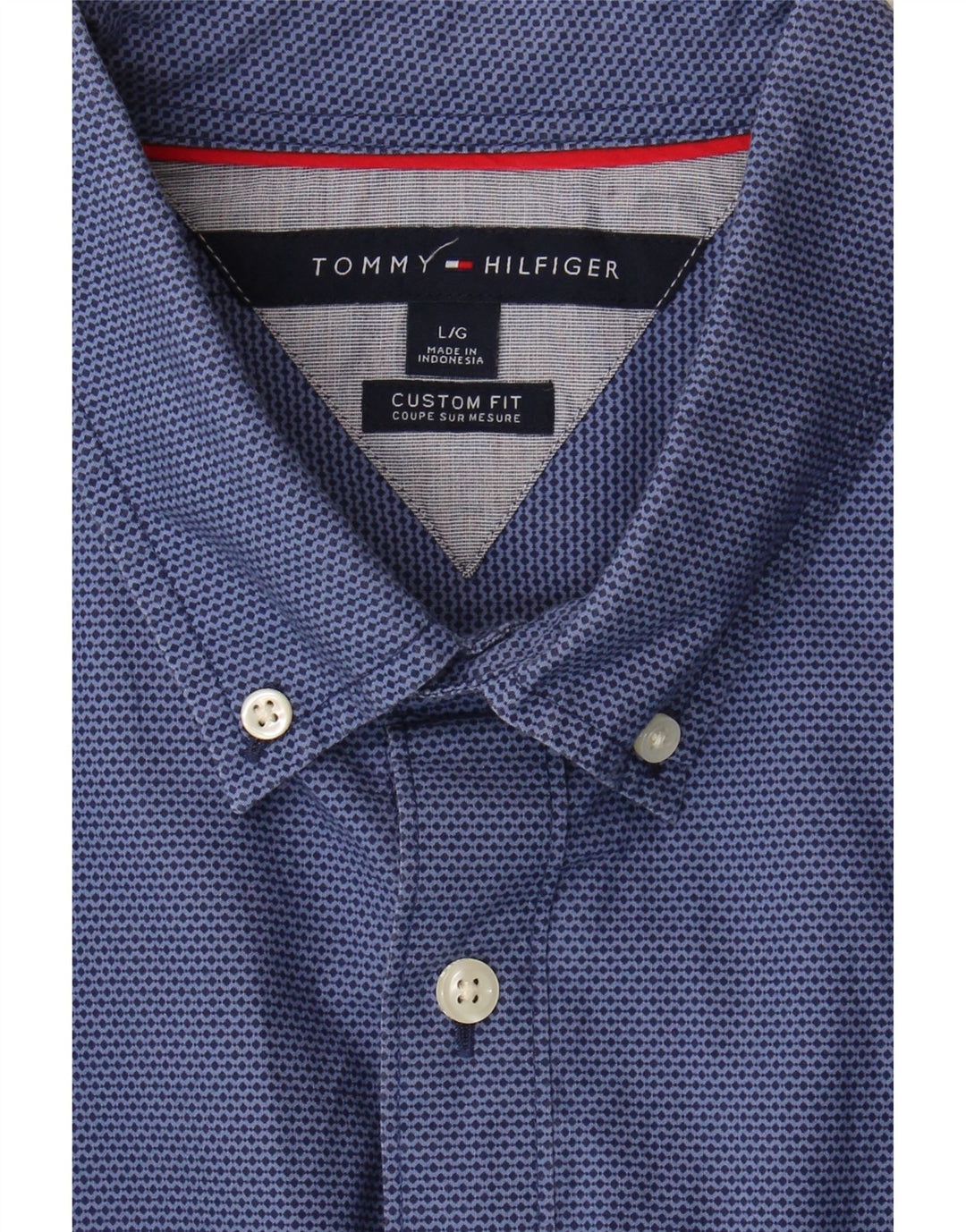 TOMMY HILFIGER Mens Abstract Pattern Custom Fit Shirt Large Navy Blue Vintage Tommy Hilfiger and Second-Hand Tommy Hilfiger from Messina Hembry 
