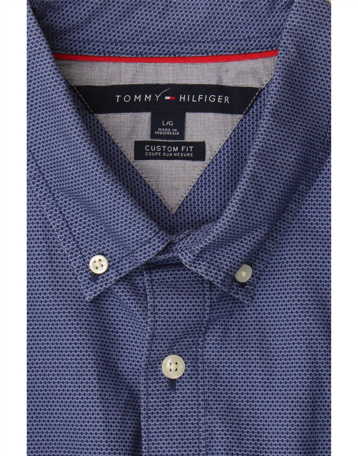 TOMMY HILFIGER Mens Abstract Pattern Custom Fit Shirt Large Navy Blue Vintage Tommy Hilfiger and Second-Hand Tommy Hilfiger from Messina Hembry 