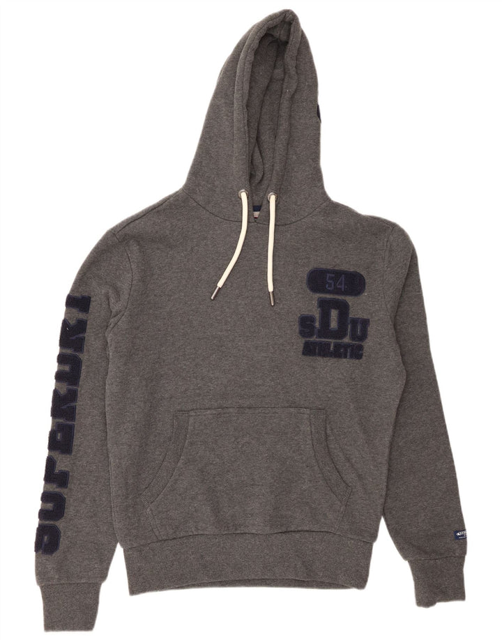 SUPERDRY Мужской джемпер с капюшоном с рисунком, маленький серый, хлопок