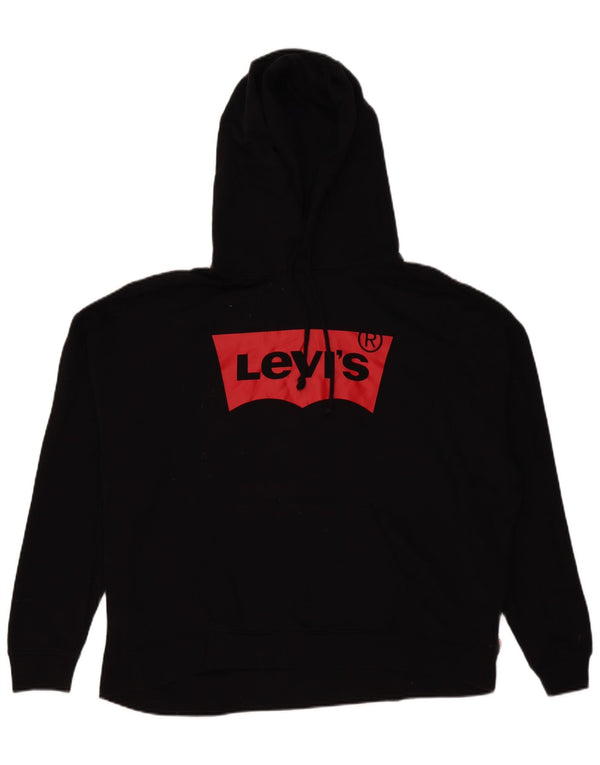 LEVI'S Womens Oversized Graphic Hoodie Jumper UK 18 XL Black Cotton
