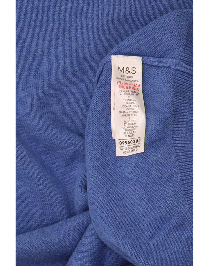 Мужской джемпер с v-образным вырезом Marks & Spencer, средний синий хлопковый свитер