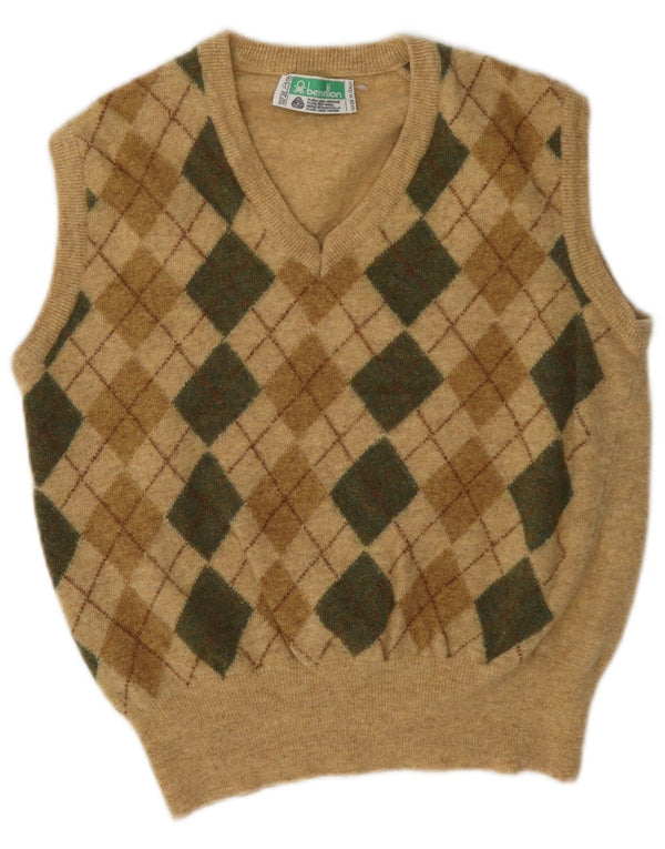 Женская укороченная майка Benetton UK 14, средний бежевый цвет Argyle/Diamond Wool