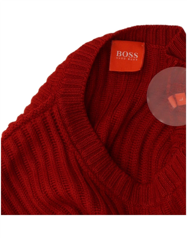 Мужской джемпер с круглым вырезом HUGO BOSS, большой красный шерстяной свитер