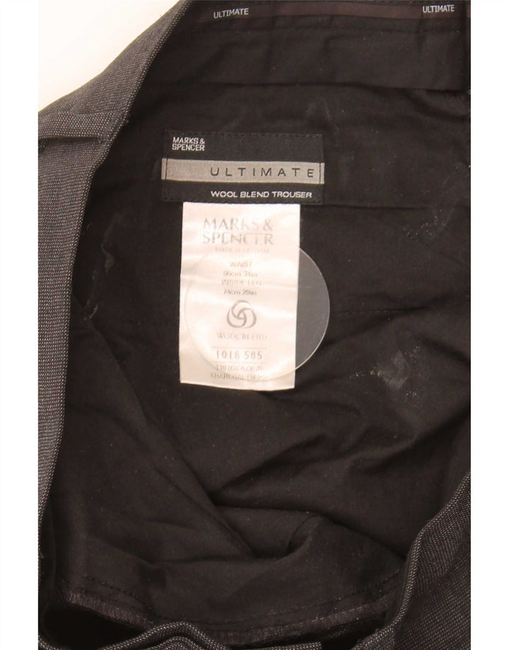 Мужские прямые костюмные брюки Marks & Spencer W34 L29 серые из полиэстера