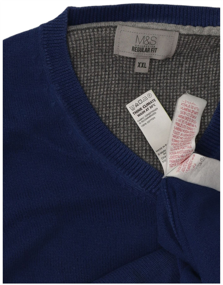 Мужской джемпер стандартного кроя с v-образным вырезом Marks & Spencer 2XL, синий хлопок