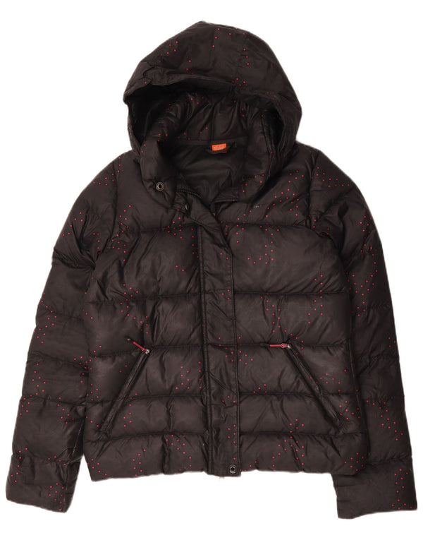 Nike Womens Hooded Padded Jacket UK 12 Medium Black Spotted