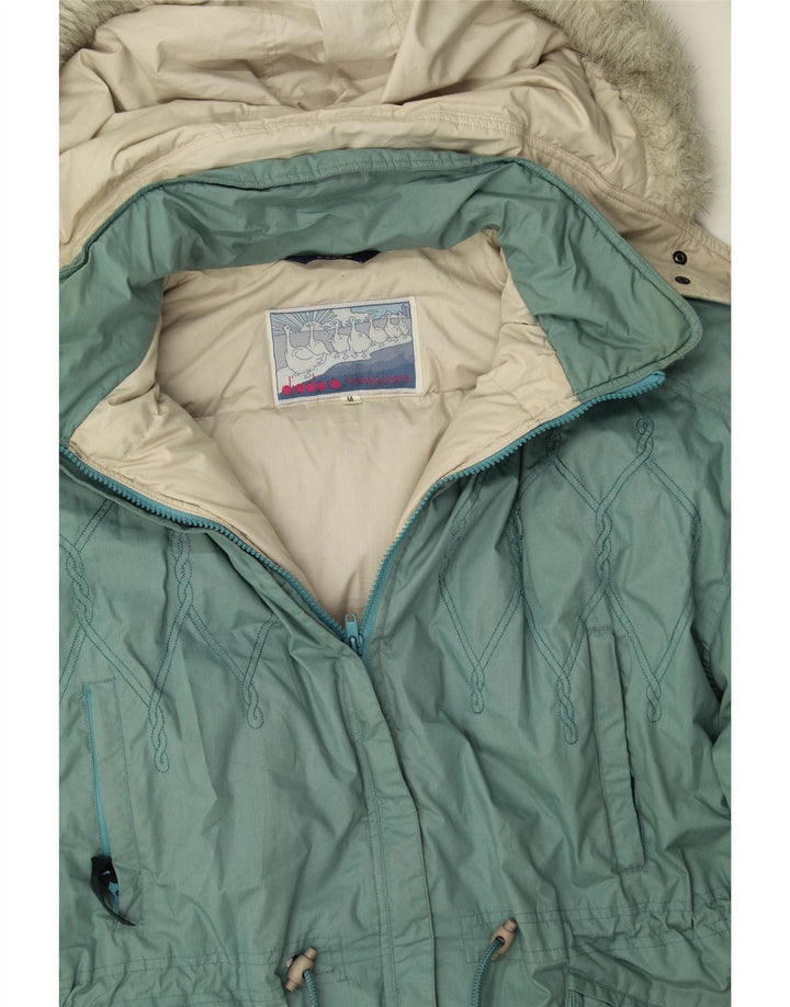DIADORA Womens Hooded Ski Jacket UK 14 Medium Turquoise Polyester Vintage Diadora and Second-Hand Diadora from Messina Hembry 