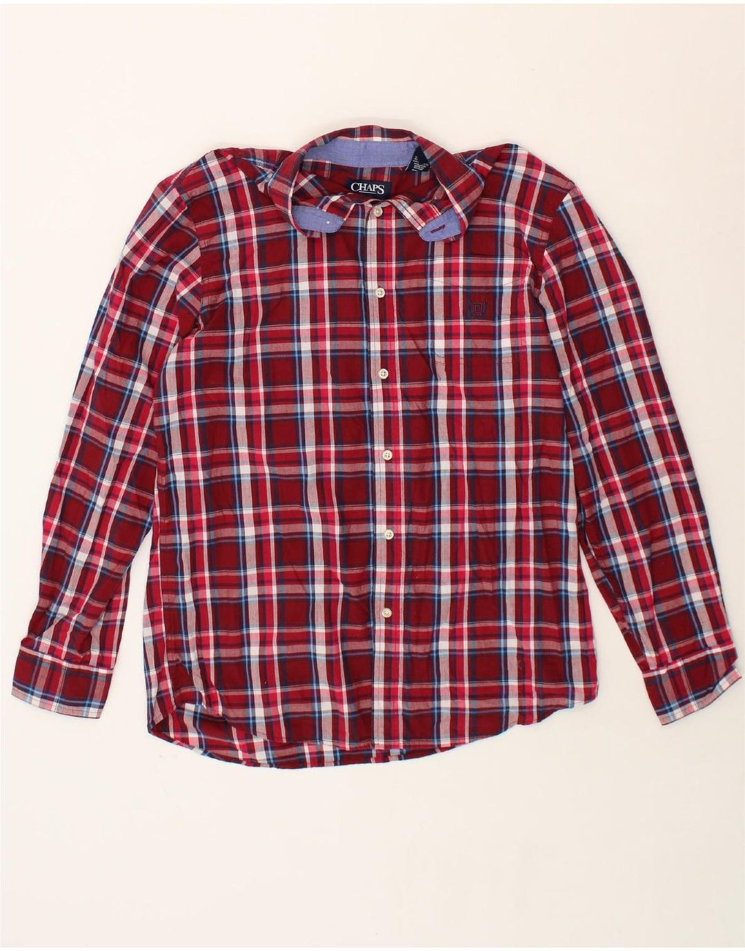 CHAPS Mens Shirt Medium Maroon Check Cotton Vintage Chaps and Second-Hand Chaps from Messina Hembry 