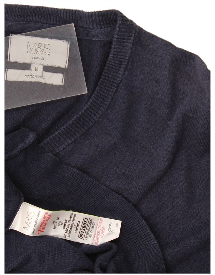 Мужской джемпер стандартного кроя с v-образным вырезом Marks & Spencer, средний темно-синий