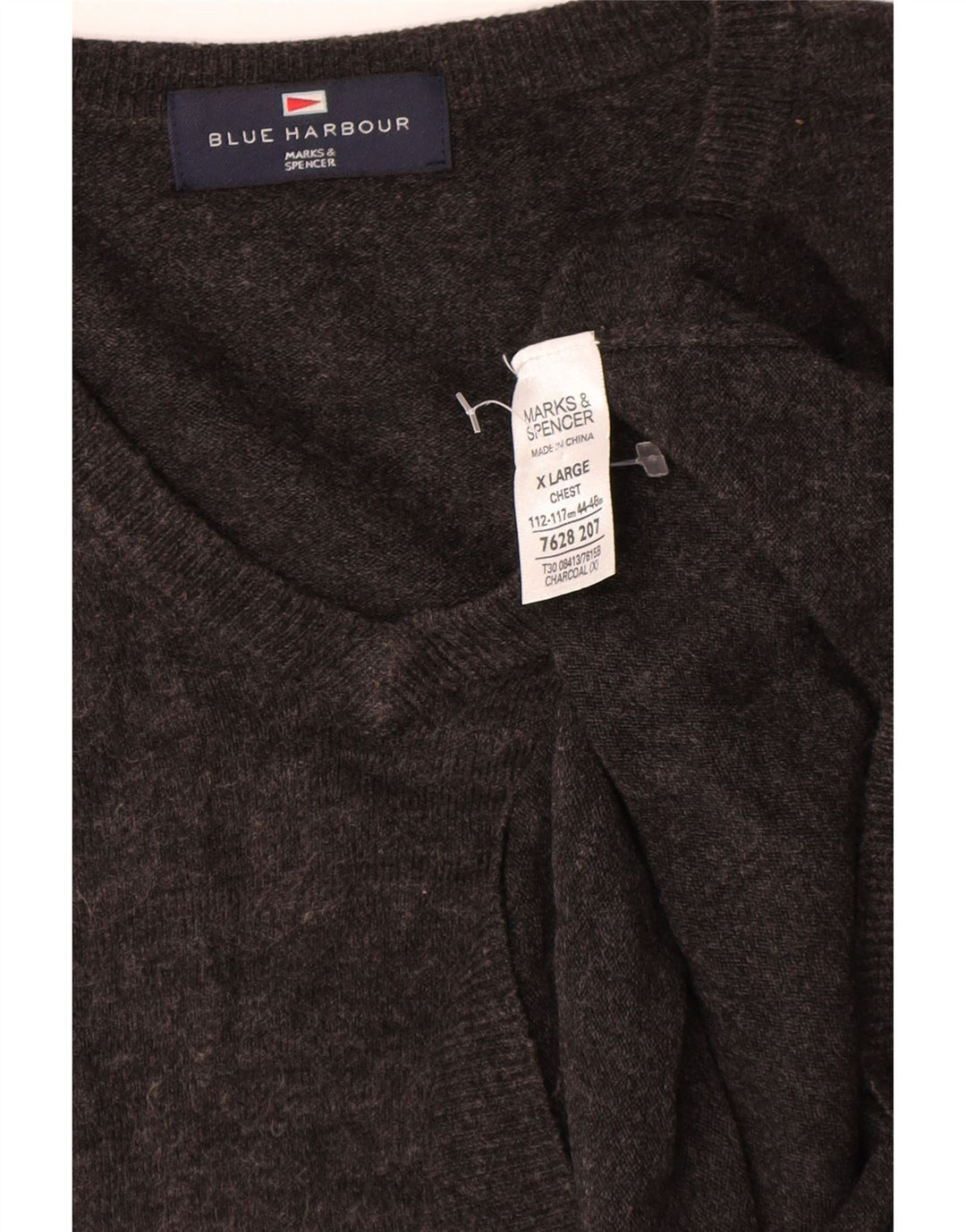Мужской джемпер с v-образным вырезом Mark & Spencer Blue Harbour XL, серый акрил
