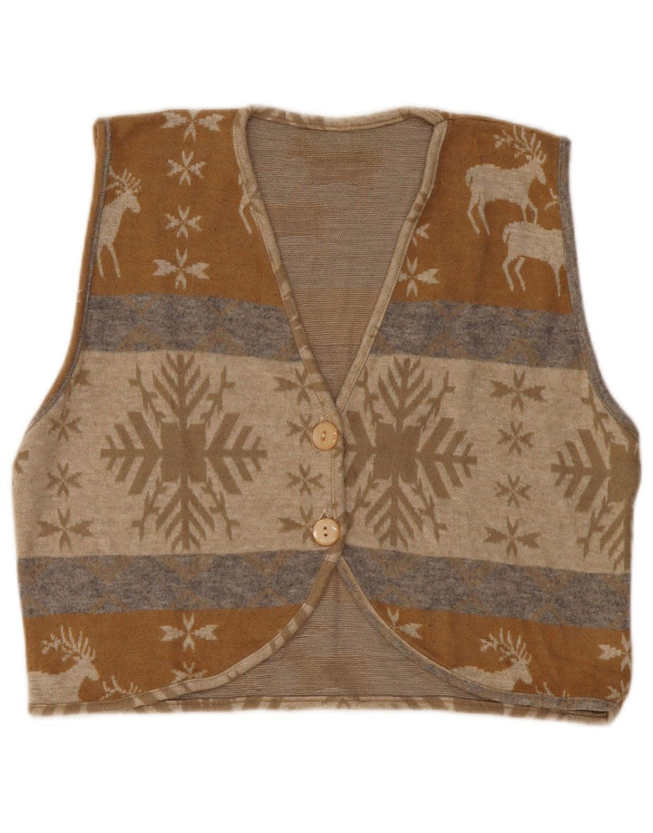 ВИНТАЖНЫЙ женский укороченный кардиган-свитер UK 14, средний бежевый Fair Isle