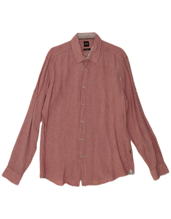 Мужская рубашка стандартного кроя HUGO BOSS, большая розовая льняная крапинка