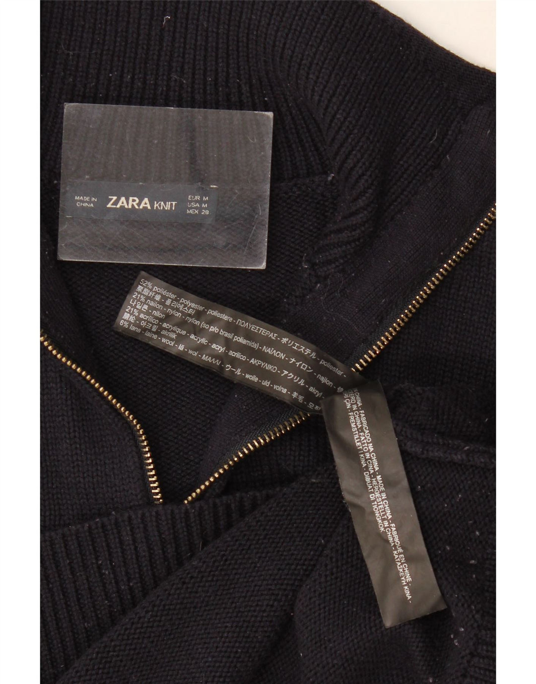 Женский джемпер с воротником на молнии Zara UK 12, средний черный полиэстер