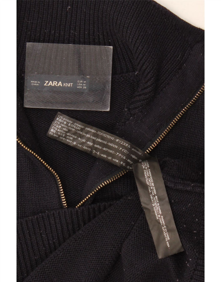 Женский джемпер с воротником на молнии Zara UK 12, средний черный полиэстер