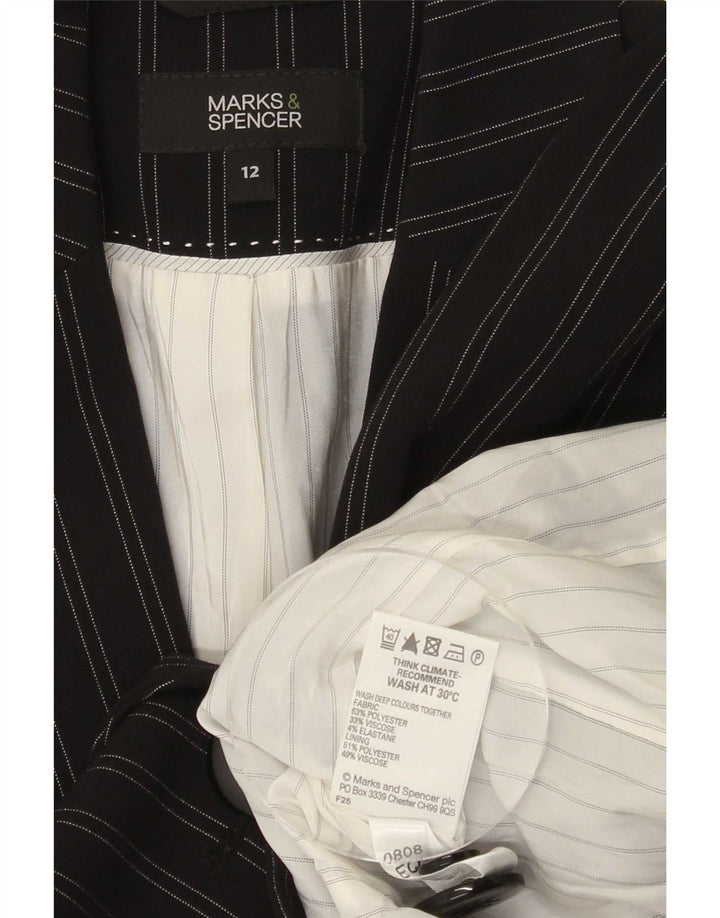Женский пиджак на 1 пуговице Marks & Spencer UK 12, средний черный в тонкую полоску