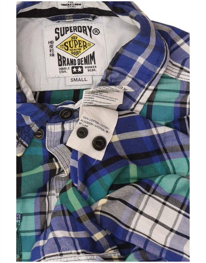 SUPERDRY Мужская фланелевая рубашка, маленькая синяя клетка, хлопок