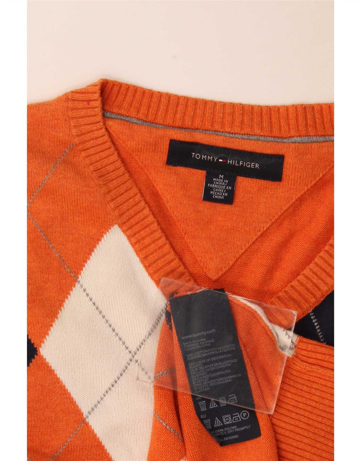 Tommy Hilfiger Мужской джемпер с v-образным вырезом, средний оранжевый Argyle/Diamond