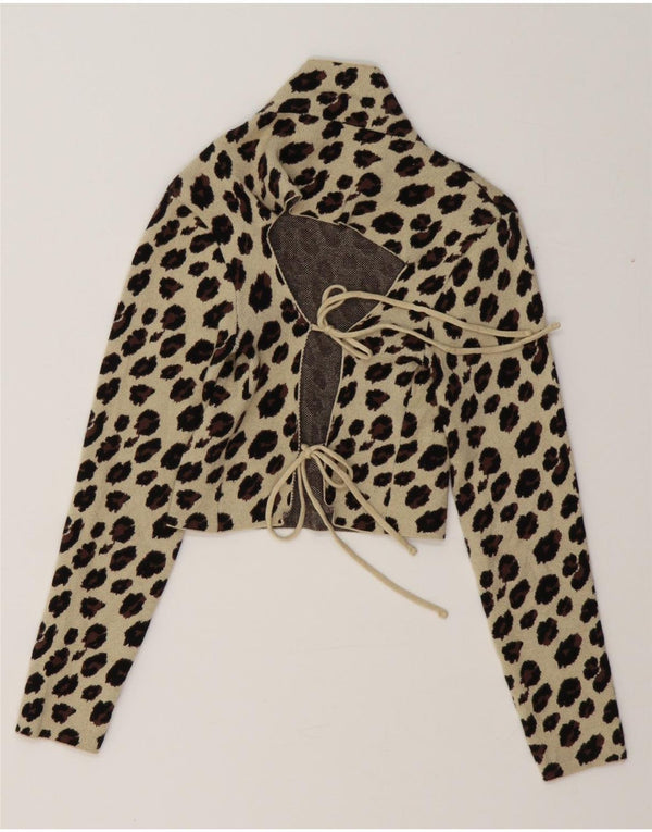 Женская укороченная блузка с длинными рукавами Zara UK 12, средний бежевый с животным принтом