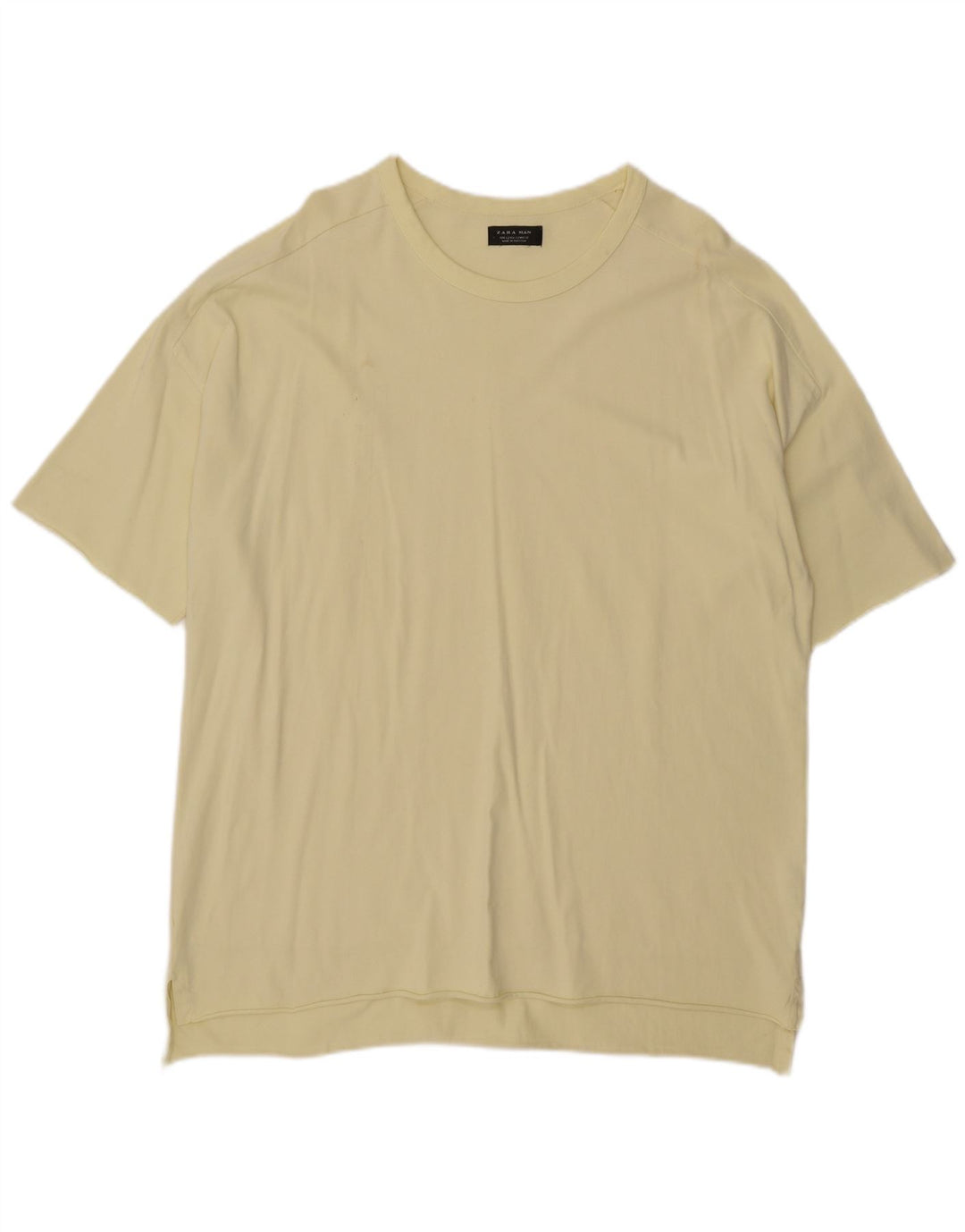 ZARA Mens T-Shirt Top Large Yellow Cotton