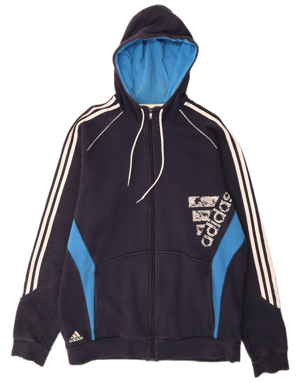 Adidas Мужской свитер с капюшоном и молнией с графическим рисунком XL Темно-синий Спортивный с цветными блоками