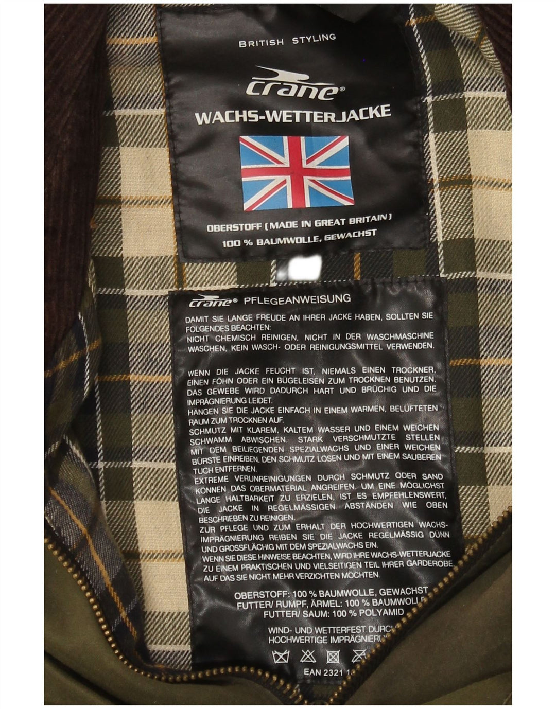 Мужская куртка Crane из вощеного хлопка UK 38, средний зеленый хлопок