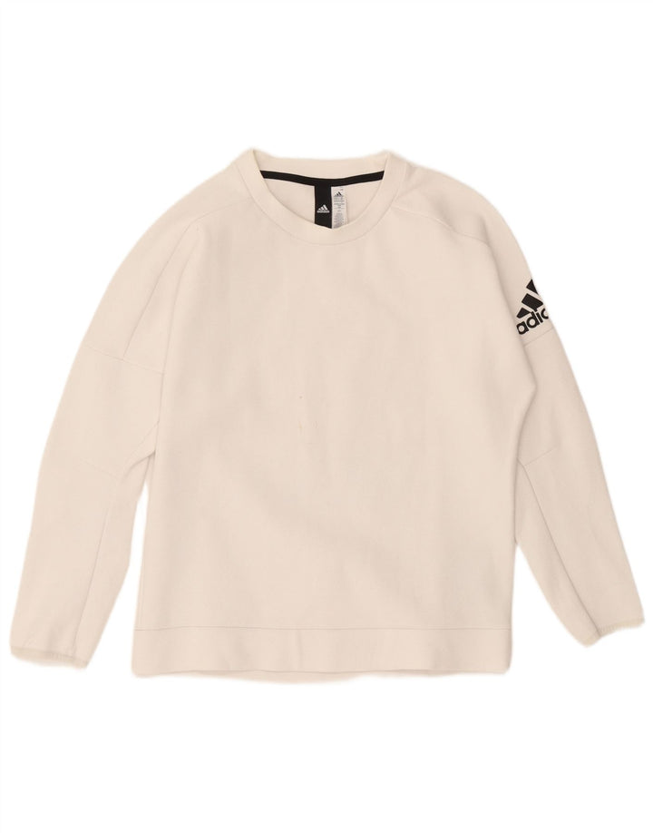 Женский свитер с рисунком Adidas UK 12/14, средний белый хлопок, толстовка