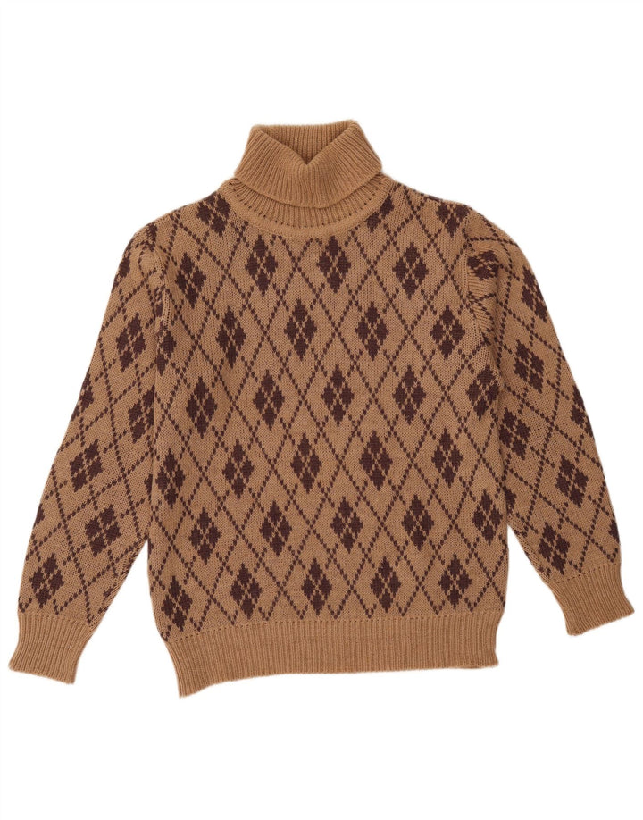 ВИНТАЖНЫЙ женский джемпер с высоким воротником, Великобритания, 18 XL, коричневый с узором аргайл/бриллиант