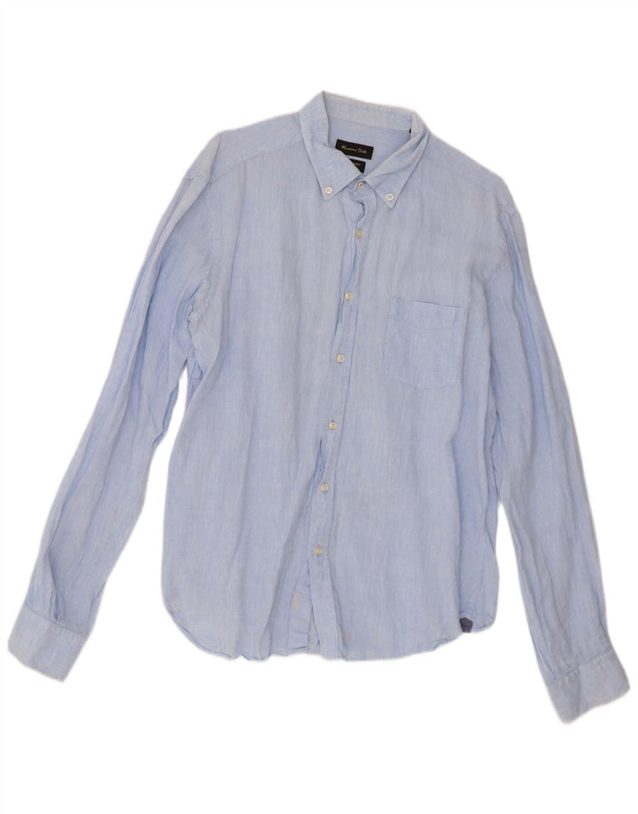 Мужская рубашка Massimo Dutti XL, синяя льняная