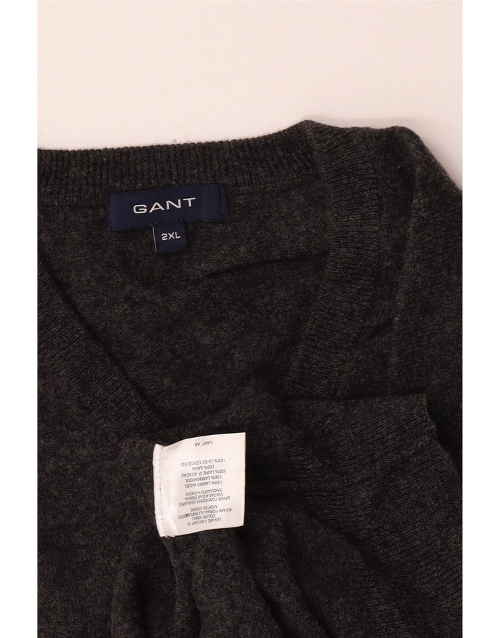 Мужской свитер Gant с v-образным вырезом 2XL, серый из овечьей шерсти