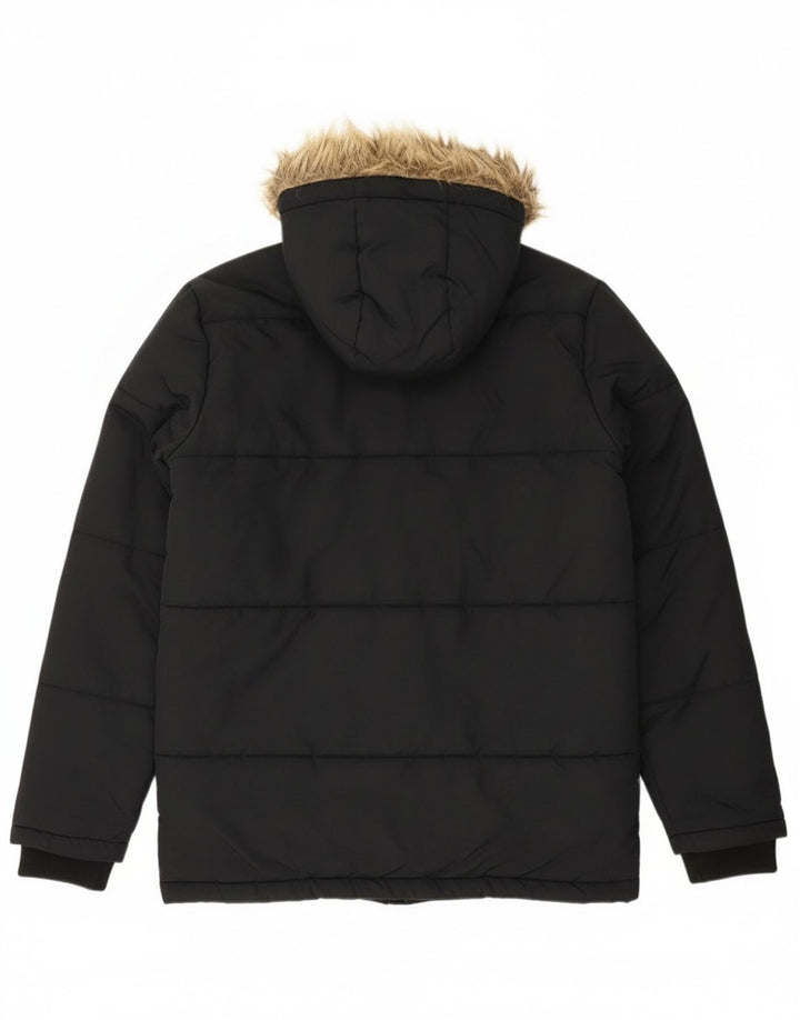 Утепленная куртка Lyle & Scott для мальчиков с капюшоном 14-15 лет, черный полиамид