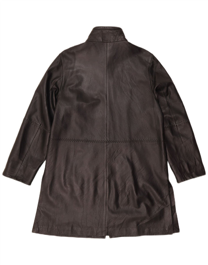 Винтажное женское кожаное пальто UK 12, среднее черное кожаное