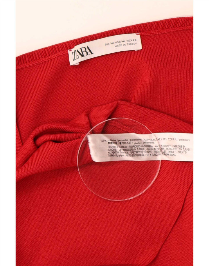 Женское платье трапециевидного силуэта с длинными рукавами Zara UK 14, полиэстер среднего красного цвета