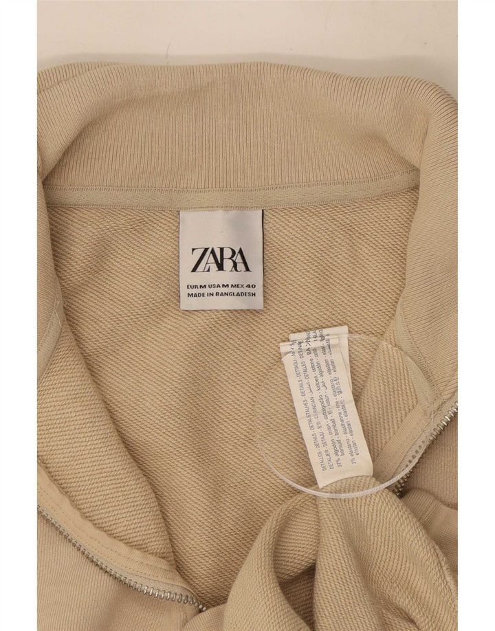 Мужской свитшот с воротником на молнии Zara, хлопковый джемпер среднего бежевого цвета