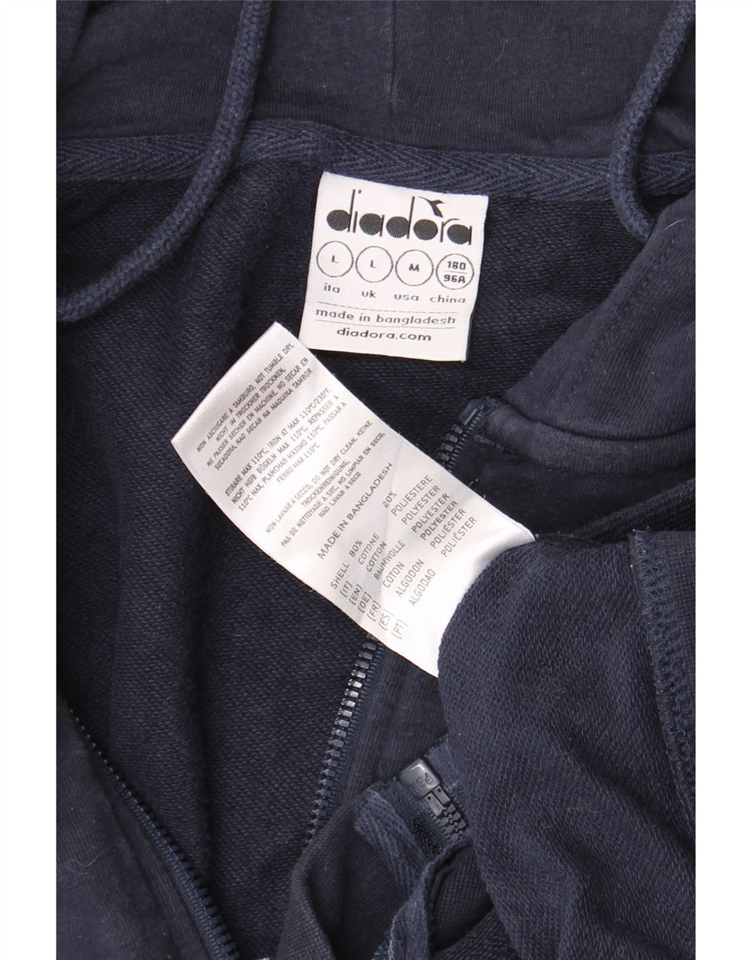 DIADORA Мужской свитер с капюшоном на молнии, большой темно-синий, хлопок