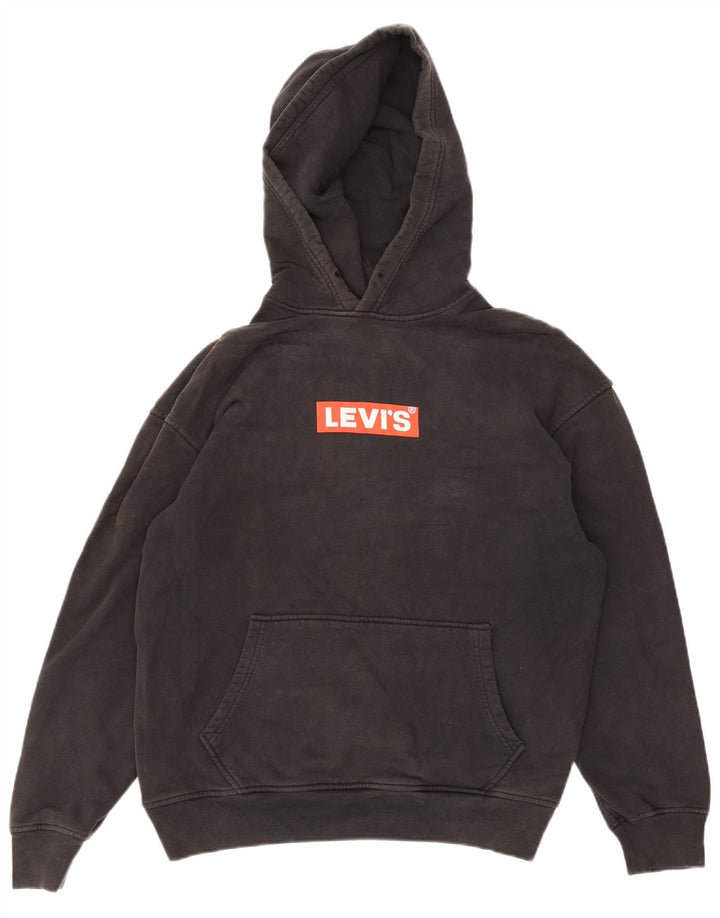 Мужской свободный джемпер с капюшоном с рисунком Levi's, хлопковый цвет среднего серого цвета