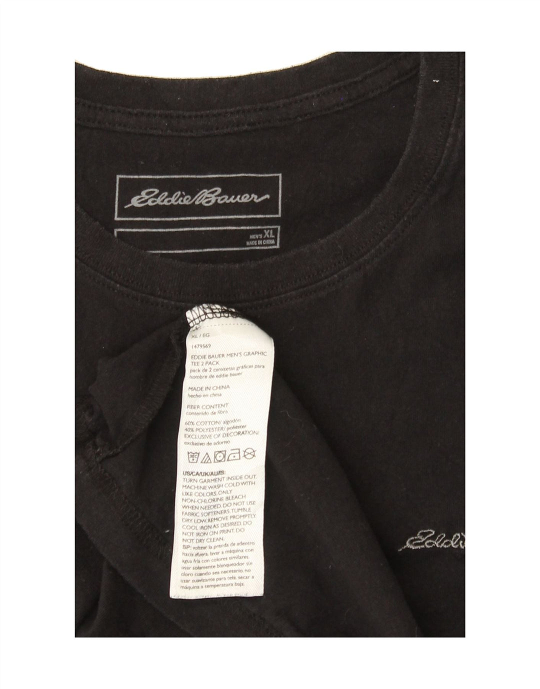 EDDIE BAUER Mens T-Shirt Top XL Black Cotton Vintage Eddie Bauer and Second-Hand Eddie Bauer from Messina Hembry 