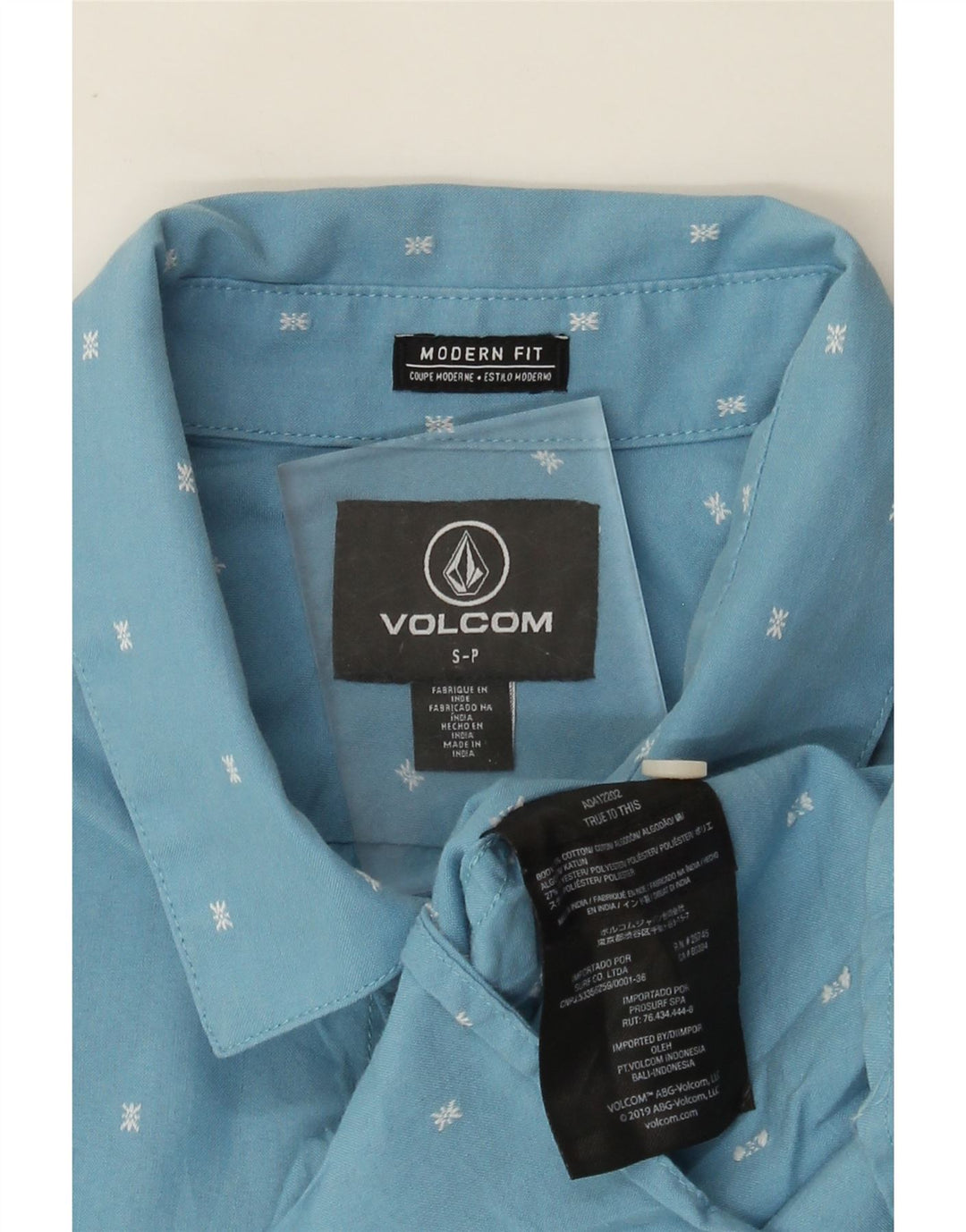 Volcom Мужская рубашка современного кроя с коротким рукавом, маленькая синяя пятнистая хлопковая рубашка