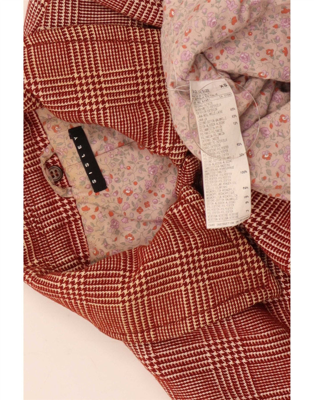 Женский бомбер Sisley UK 6 XS бордовый, шерсть с узором «гусиные лапки»