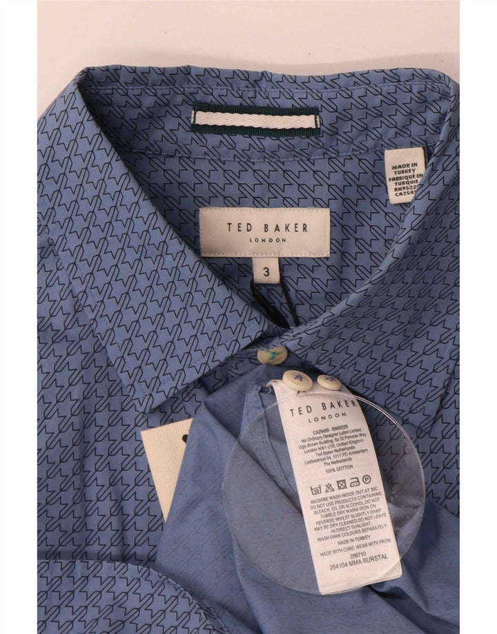 Мужская рубашка Ted Baker, размер 3, средний синий хлопок с узором «гусиные лапки»