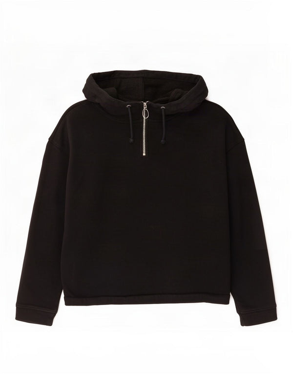 Topshop Womens Zip Neck Hoodie Jumper UK 14 Medium Black Cotton
