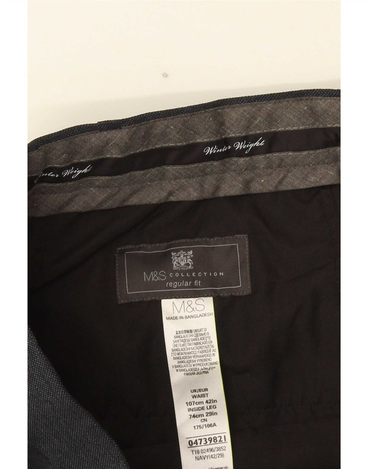 Мужские прямые костюмные брюки Marks & Spencer W42 L29 темно-синие из полиэстера