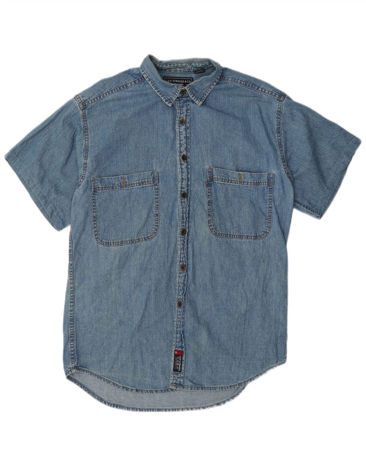 Мужская джинсовая рубашка с коротким рукавом Levi's, хлопок среднего синего цвета