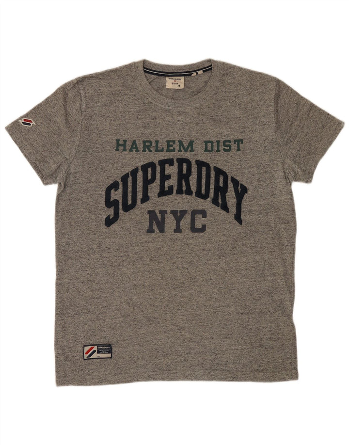 Мужская футболка с рисунком Superdry, топ из хлопка среднего серого цвета с крапинками