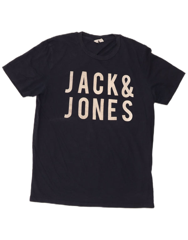 Мужская футболка с рисунком Jack & Jones, большой темно-синий хлопок