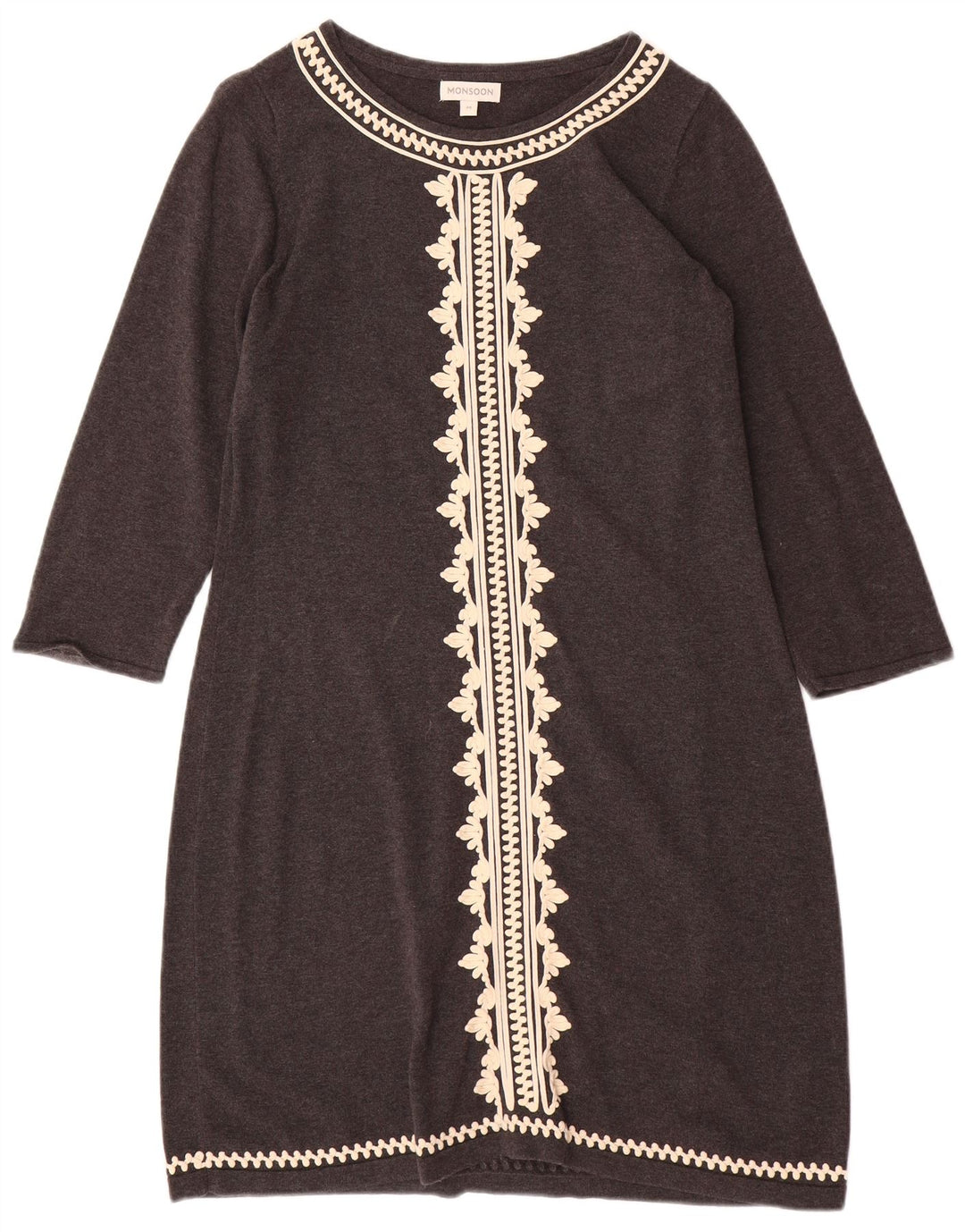 Женское платье-джемпер с рукавом 3/4 MONSONON UK 12, средний серый хлопок