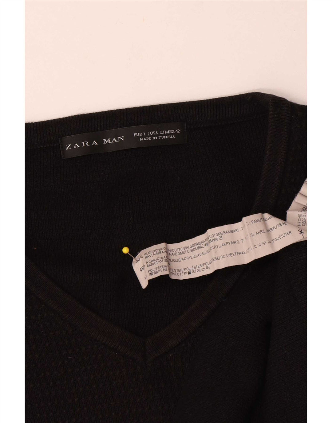 Мужской джемпер с v-образным вырезом Zara, большой черный хлопковый свитер