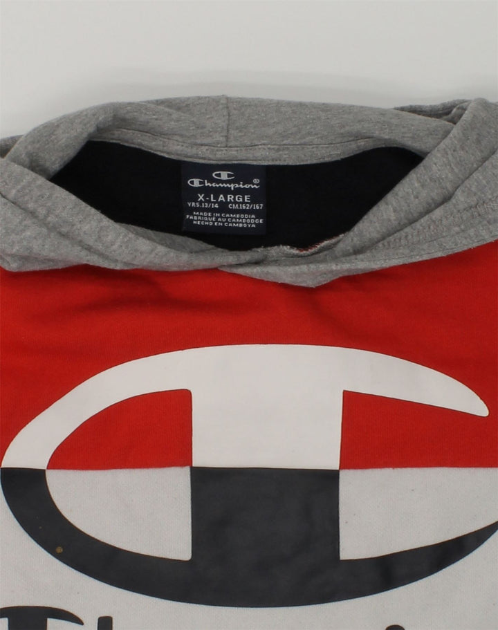 CHAMPION Boys Graphic Hoodie Jumper 13-14 Years XL Black Colourblock | Vintage Champion | Thrift | Second-Hand Champion | Used Clothing | Messina Hembry 