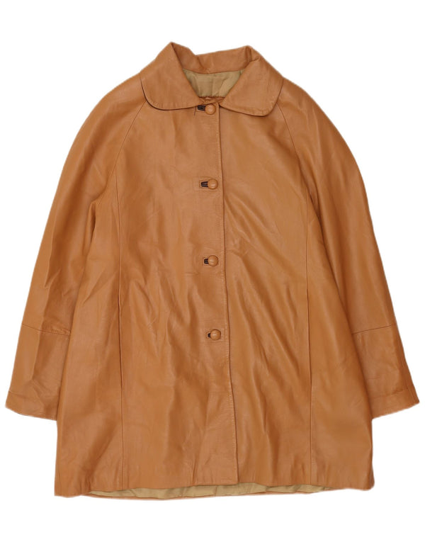 Винтажное женское кожаное пальто UK 16, большое коричневое кожаное